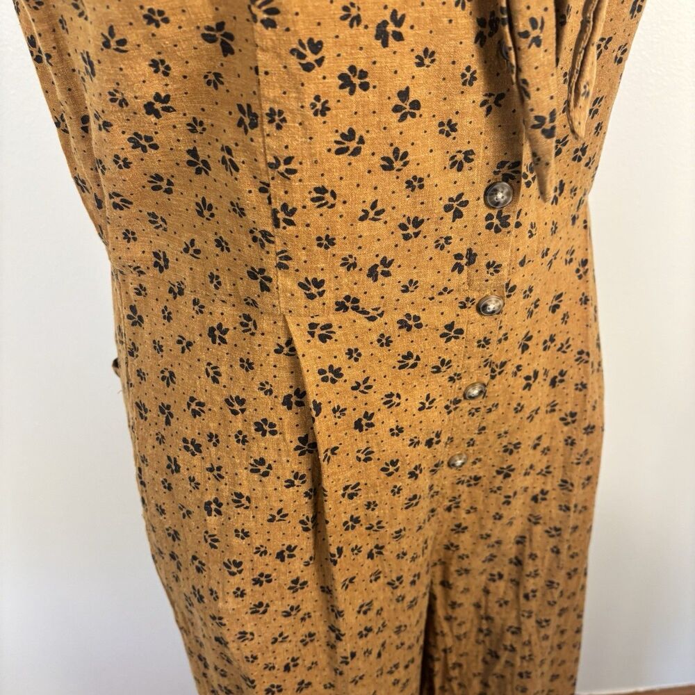 Toad & Co Taj Sleeveless Tie Front Hemp Cropped Wide Leg Jumpsuit Mustard Size M - Picture 4 of 10